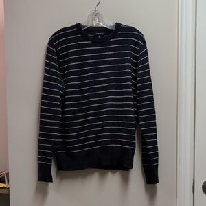 J. Crew Black Crewneck Sweater with Thin Gray Stripes